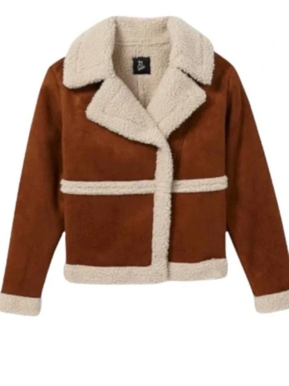 Art class
Brown and cream faux suede jacket with faux shearling lining